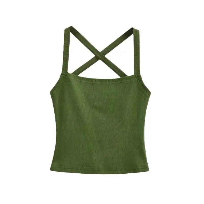 Solid Color Sexy Back-Cross-Strap Tank Top For Women New Summer Slim-Fit Short Outerwear Base Top Pure Desire Casual Style 56ZA