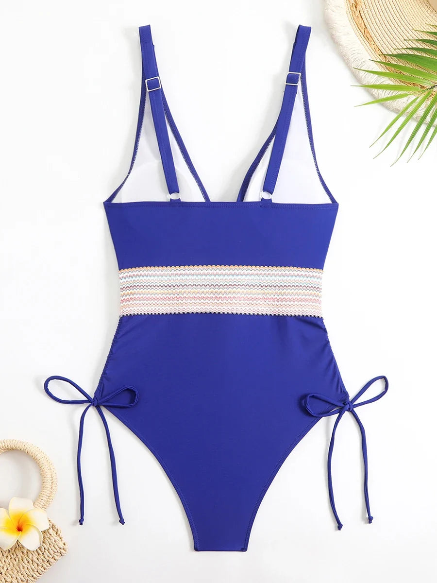 2026 Sexy Solid One Piece Swimsuit Women V-neck Drawstring Swimwear Female Bathers Bathing Swimming Swim Suit Beachwear