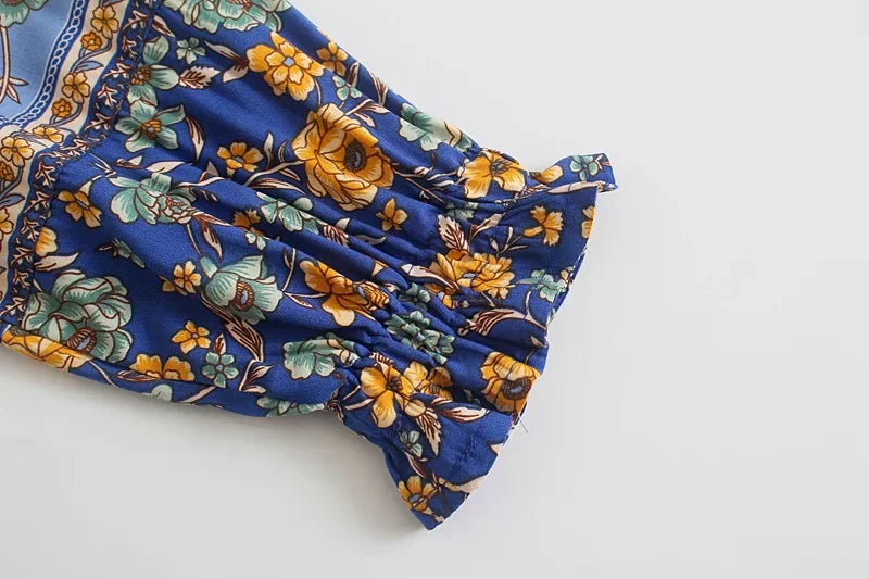Foridol Bohemian Printed Floral Women Long Dress with Sleeve Spring Summer New in Midi Vestidos Casual Beach Boho Dress Women