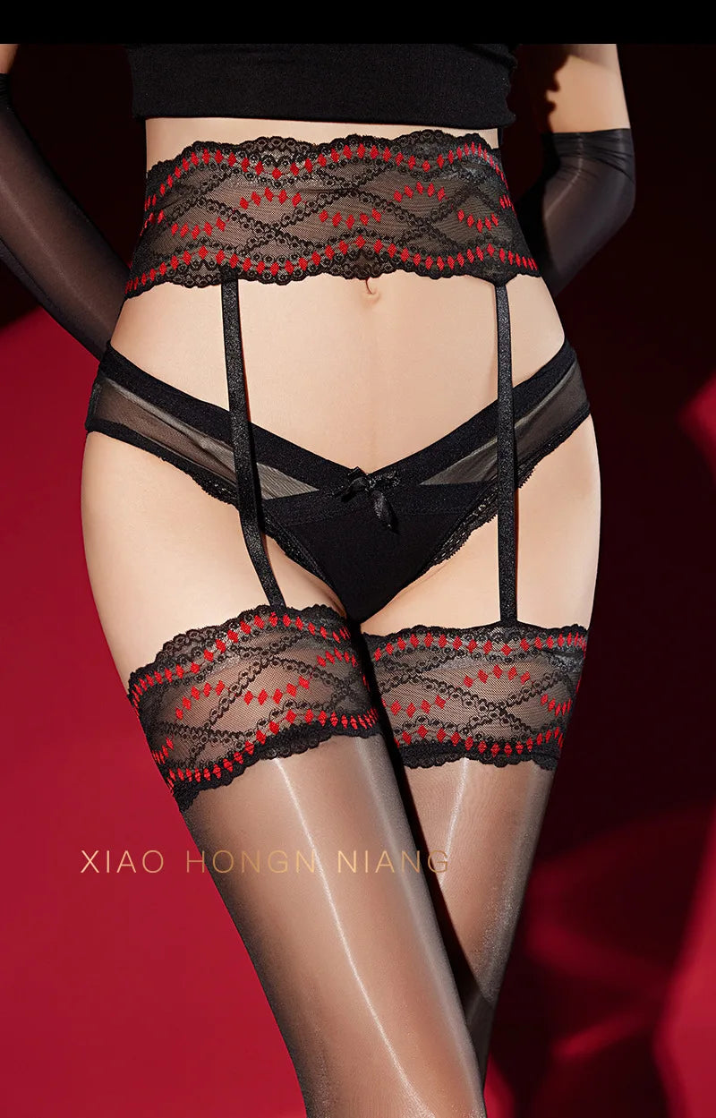 Aurora Garter Stockings Silky Smooth One-piece Shiny Stockings Lace Long Stockings Sexy Black Silk Pantyhose For Woman 2ZT5