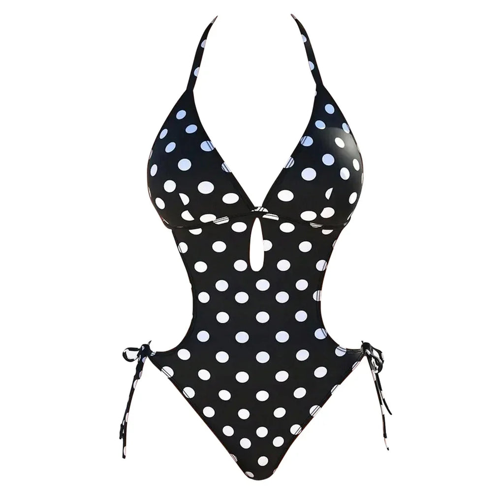 S - XL Polka Dots Halter High Leg Cut One Piece Swimsuit Women Swimwear Female Backless Monokini Bather Bathing Suit Swim V7539