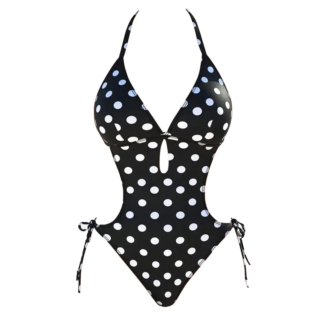S - XL Polka Dots Halter High Leg Cut One Piece Swimsuit Women Swimwear Female Backless Monokini Bather Bathing Suit Swim V7539