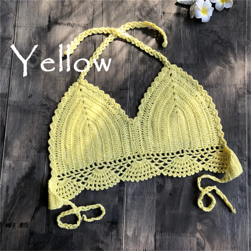 S - XL 9 Colors Crochet Knitted Bikini Top Female Swimsuit Women Swimwear Bather Bathing Suit Swim Hollow Out Beach Top V4194