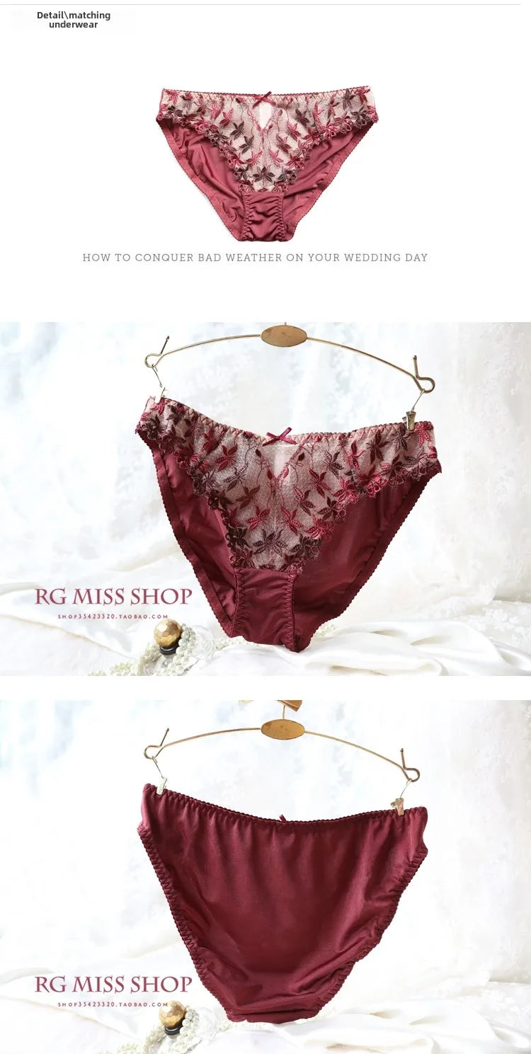 MOYISU Pure Desire Victoria Thin Bra Set Lace Mesh Red Beautiful Back Sex Underwear Hold Up with Underwire Transparent Bra Woman