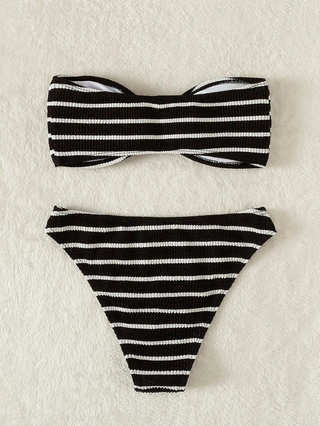 Striped Textured Bandeau Bikinis 2025 Women Sexy Swimsuit Push Up Swimwear Female Bathing Suit Swimming Summer Beachwear