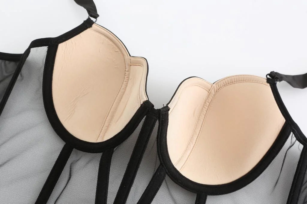 ja-dhāb / mu-thīr Kawaii Voom French Fishbone Bra Set Push up Bustier G-string Large Chest Slimming Anti-Sagging Lingerie Women