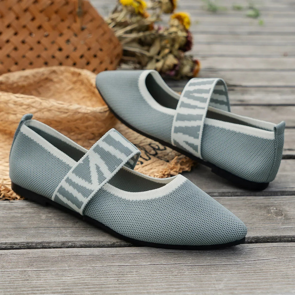 Knitted Color-block Women's Flat Shoes Dressy Ballet Flats Casual striped straps Pointed Toe Loafers Female Daily Shoes Big Size