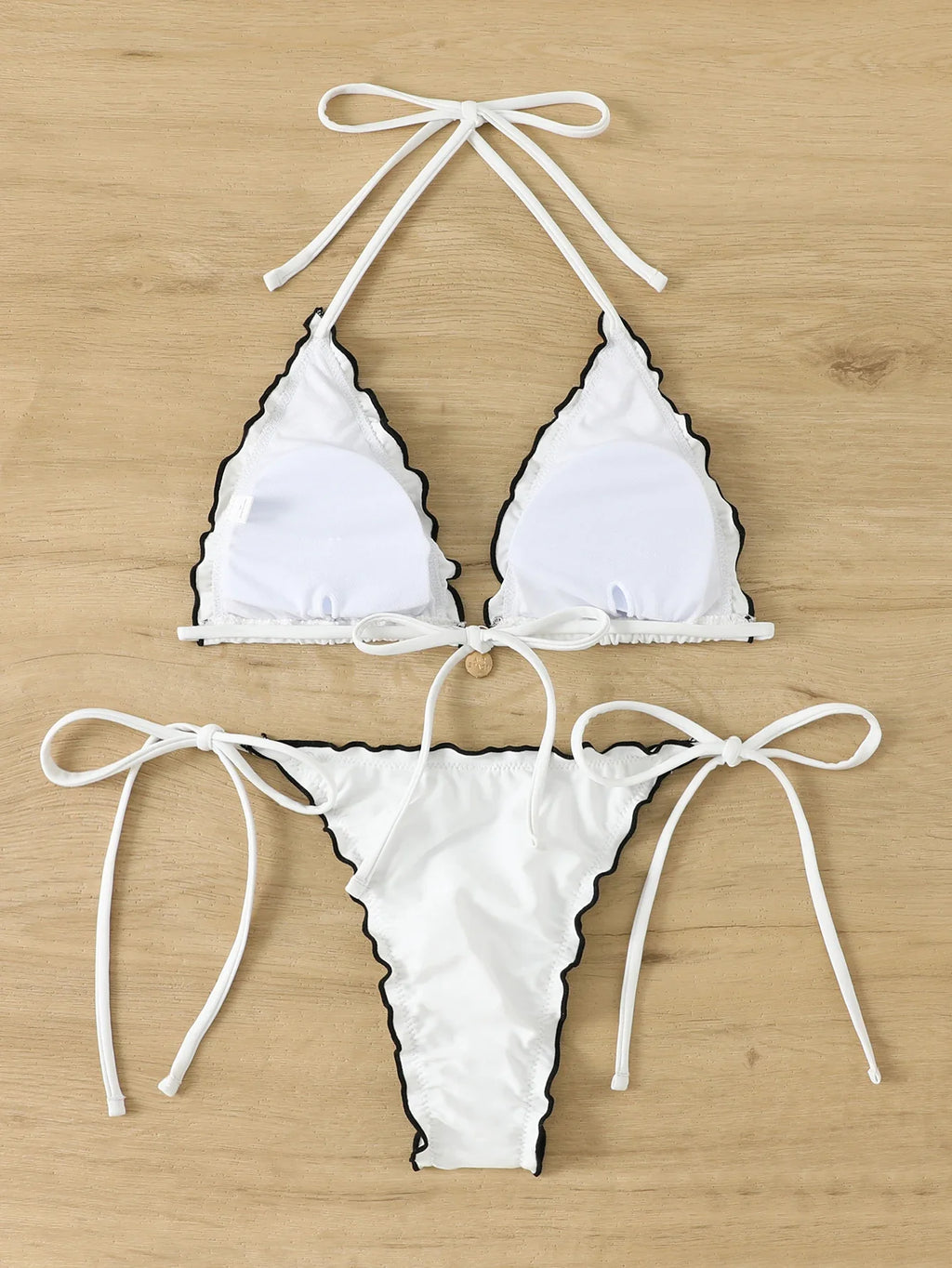 Triangle Halter String Bikinis 2026 Women Sexy Ruffle Swimsuit Solid Cherry Swimwear Female Bathers Bathing Swimming Swim Suit