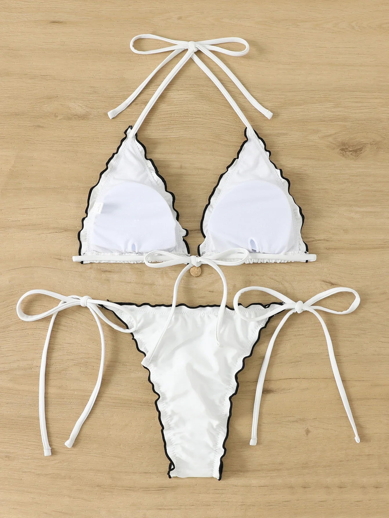 Triangle Halter String Bikinis 2026 Women Sexy Ruffle Swimsuit Solid Cherry Swimwear Female Bathers Bathing Swimming Swim Suit