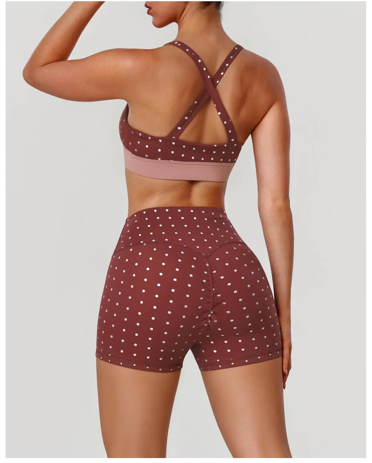 Summer Red Polka Dot Print Yoga Sets Women V Neck Shockproof Sports Bra High Elasticity Hip Lifting Shorts Running Fitness Suits
