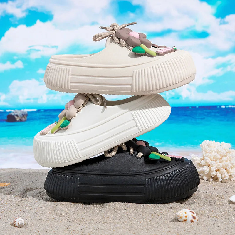 2025 Summer Women Slippers Cute DIY Flower Platform Sandals Casual Indoor Outdoor Clogs Beach Slides Female Home Garden Shoes