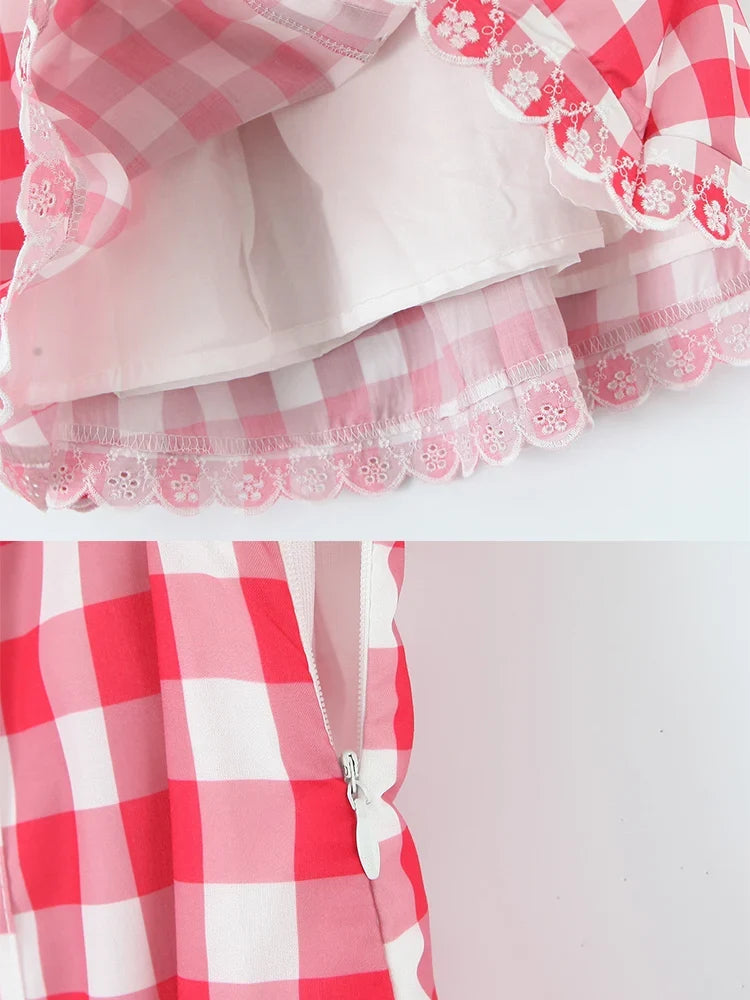 Foridol Plaid Printed Red Women's Dresses White Cotton V Neck Short Party Summer Dress New in Vintage Beach Mini Dress