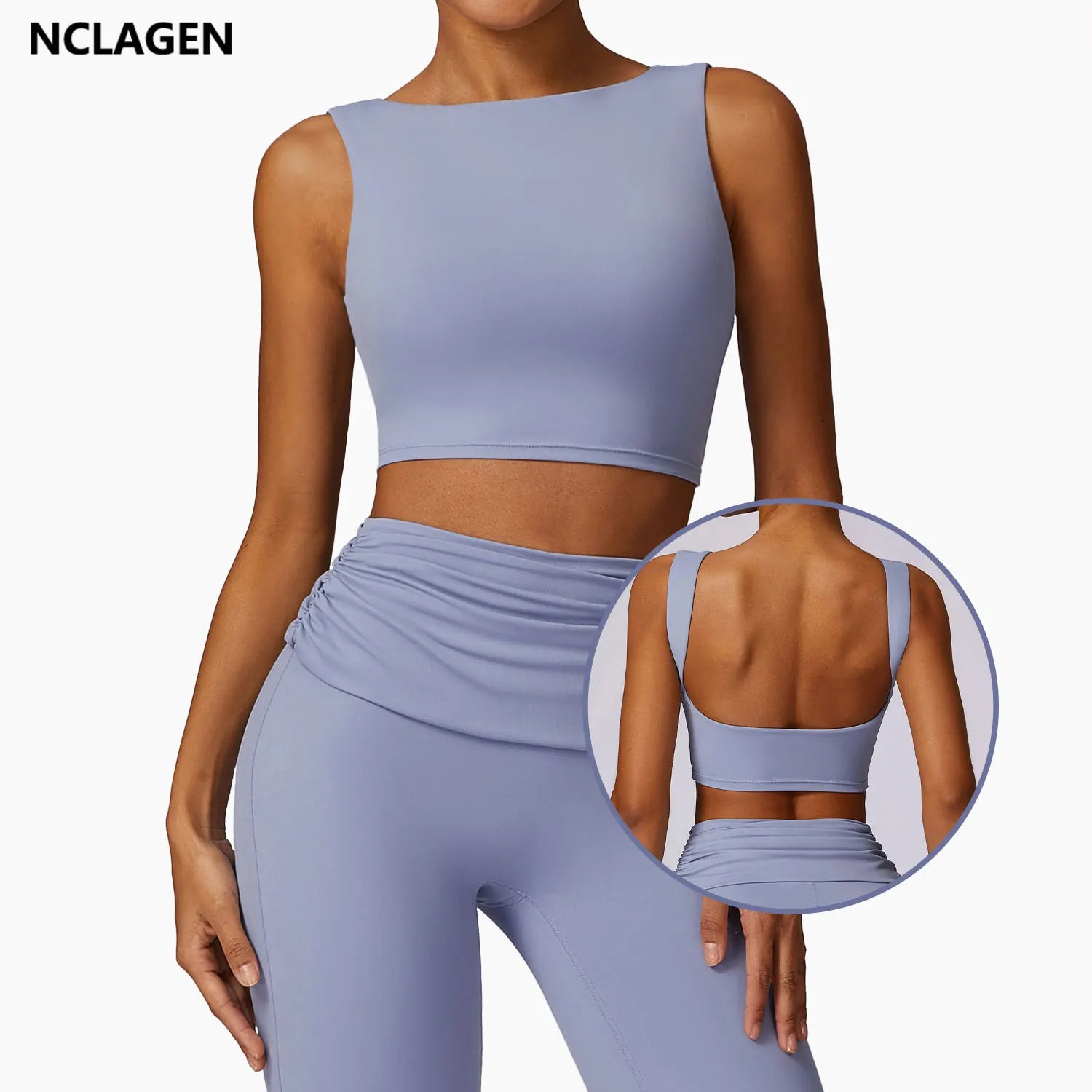 NCLAGEN Running Sports Bra Women High Support Open Back Yoga Breathable Slim Fit Fitness Pilates Tank Top With Removable Pads