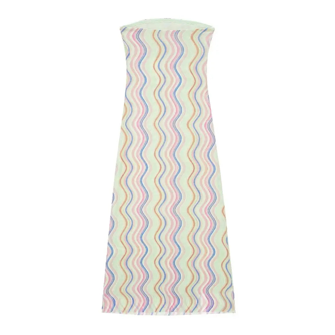 2024 Dress For Women Summer Chic Print Mesh Sleeveless Sexy Side Slit Slim Dresses Wild Beach Resort Style Woman Dress