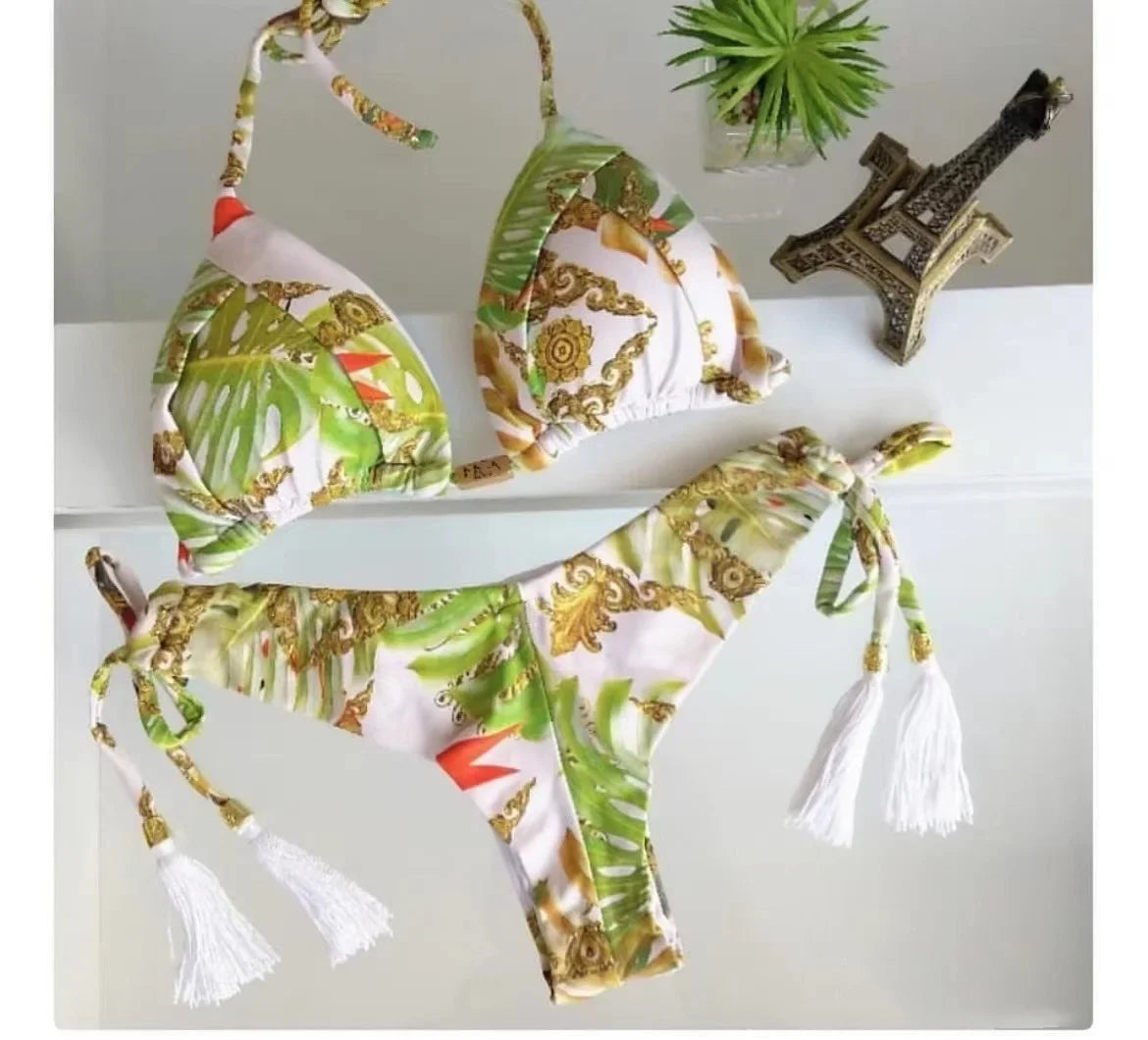 RUOTONSEPT 2024 Sexy Print Bandage Bikinis Set Women Swimsuit Two-piece Triangle Halter Swimwear Bathing Suit Brazilian Biquinis