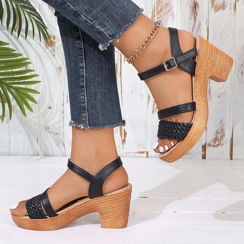 Zoki White Chunky Heeled Sandals Women Summer 2025 Braid Band Gladiator Sandals Woman Ankle Strap Casual Platform Sandles Mujer