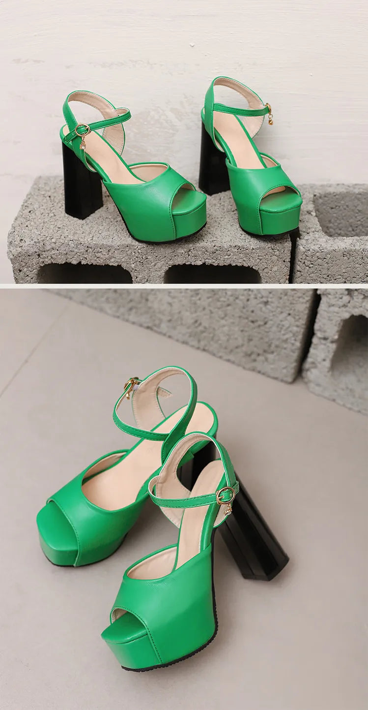 New Women Sandals Summer Shoes Sexy Peep Toe Thick High Heels Platform Black Dress Party Wedding Shoes Woman Pumps