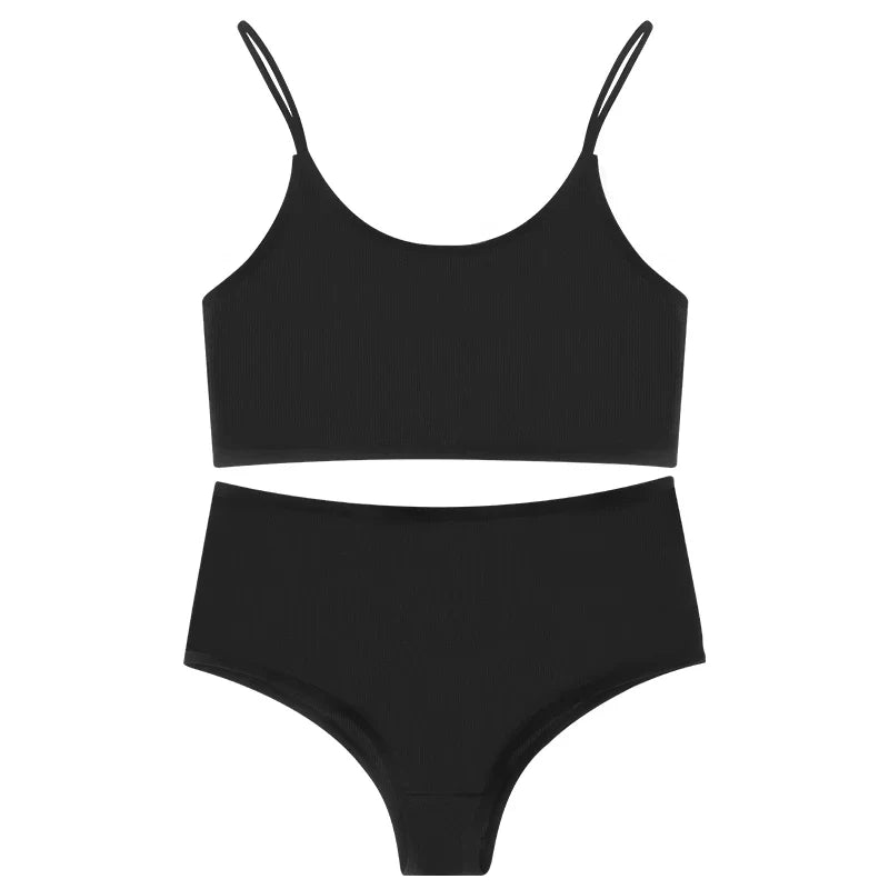 2pcs/pack Seamless Women Underwear Set Wireless Panties and Bra Sexy Briefs Tank Crop Top Brassiere Black Sexy Lingerie Sets