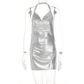 Sexy Hot Girl Slim Halter Neck Mini Dress Fold V-neck Low Cut Backless Bodycon Slit Short Dresses Streetwear Lady Party Vestidos