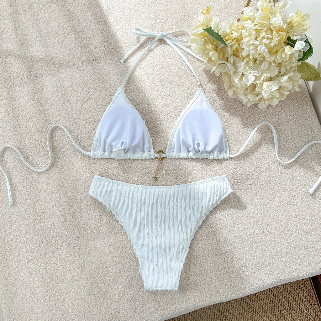 Sexy Wrinkled Halter Brazilian Bikini Women Swimwear Female Swimsuit Two-pieces Bikini Set High Cut Bathing Suit Swim Beach Wear