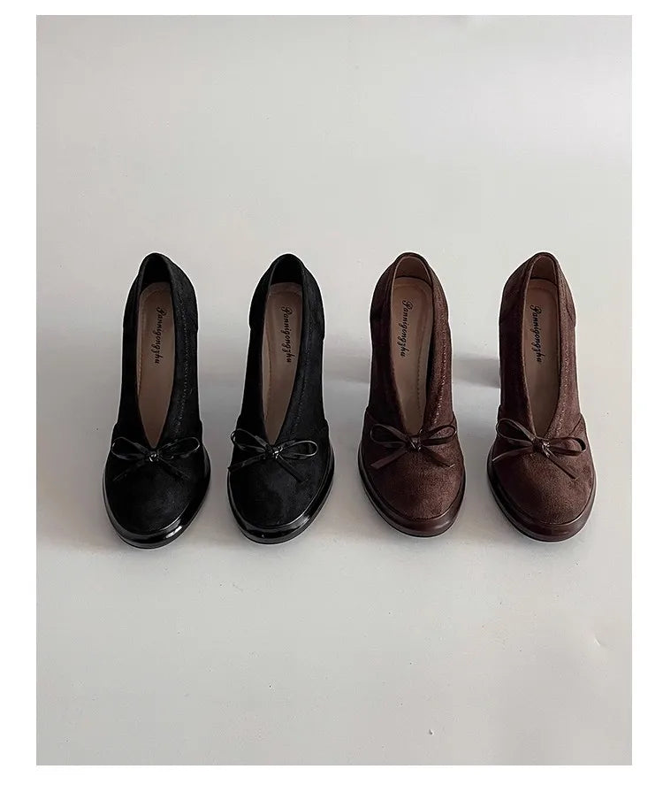 Spring Autumn Platform Mary Jane Shoes Women Thick High Heels Shoes Vintage Slip on Butterfly-knot Pumps 2026 New