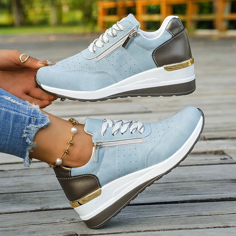 Plus Size 44 Platform Casual Sneakers for Women Lace Up Anti Slip Thick Sole Sport Shoes Woman 2026 Spring Zipper Walking Shoes