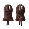 Women Halter Cowl Neck Tank Tops Slim Solid Color Satin Sleeveless Backless Vest for Going Out Party Club