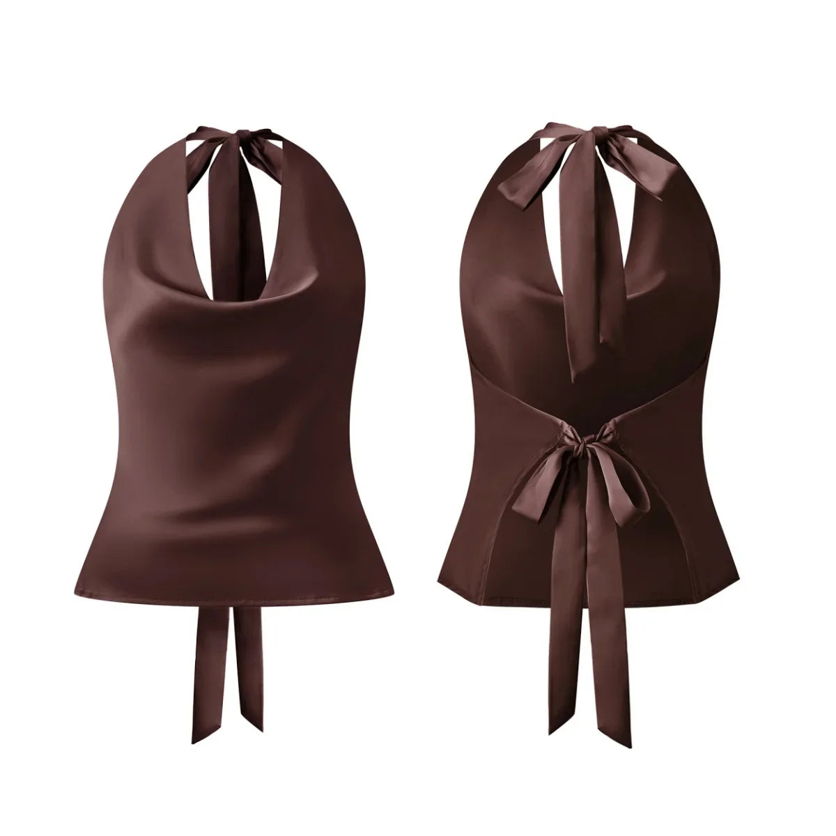 Women Halter Cowl Neck Tank Tops Slim Solid Color Satin Sleeveless Backless Vest for Going Out Party Club