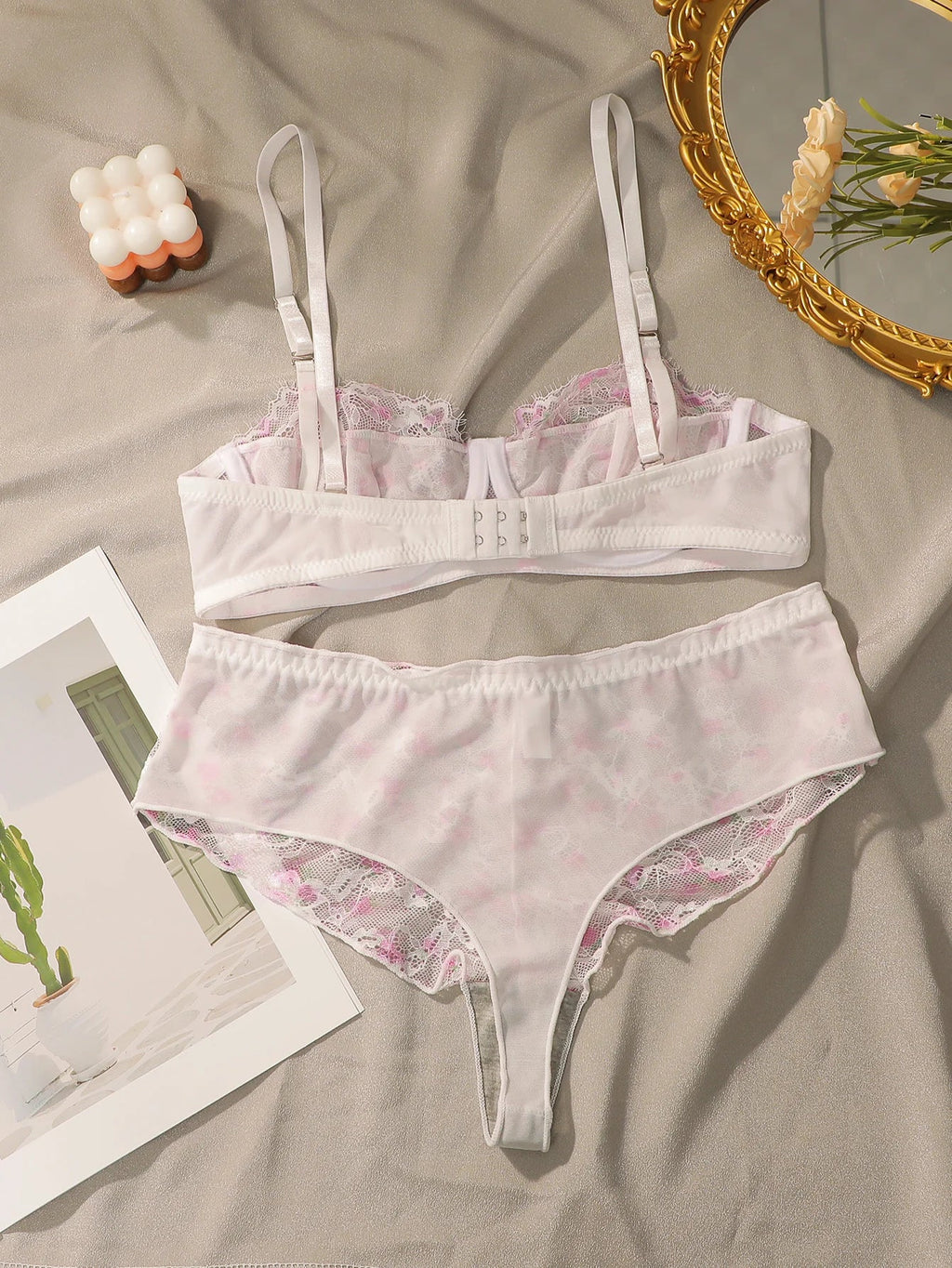 Lace embroidery underwear set Sexy floral print set seaside vacation style bra set party underwear women Lingerie MR2862