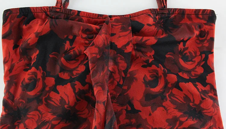 Ahagaga 2025 Summer Fashion Women's Straps Dresses Print Asymmetrical Chiffon Floral Streetwear Skinny Trailing Yk2 Vestidos