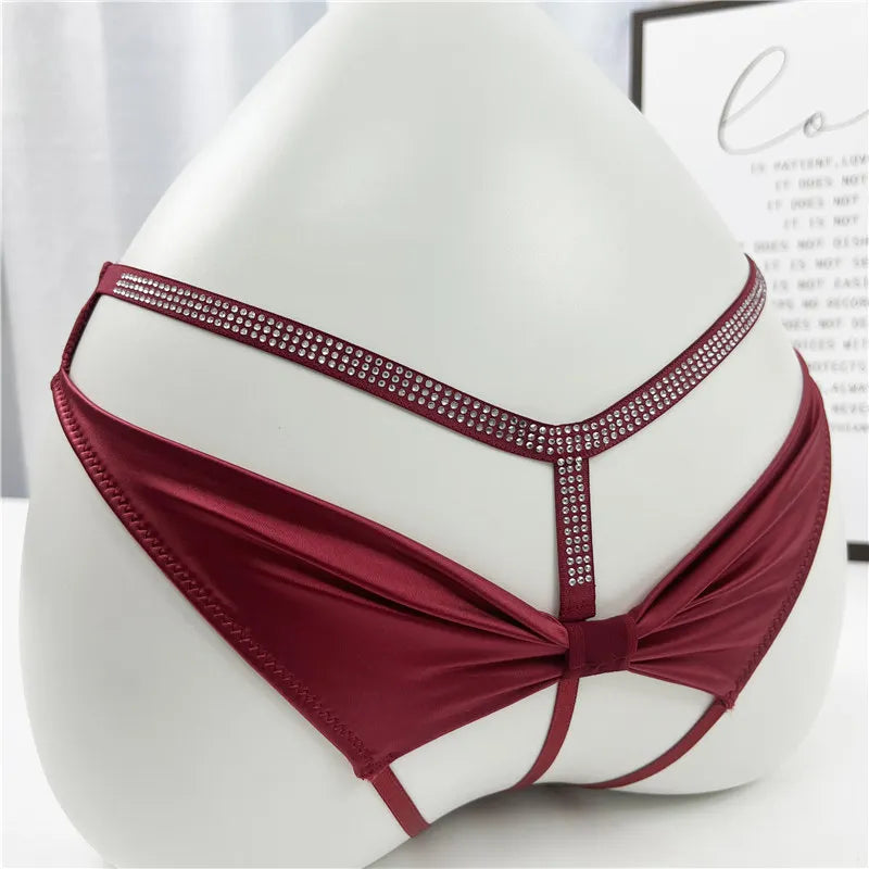Rhinestones Girls Sexy G String Panties Women Underwear Briefs Hollow Out Thong Transparent Lingerie Intimates