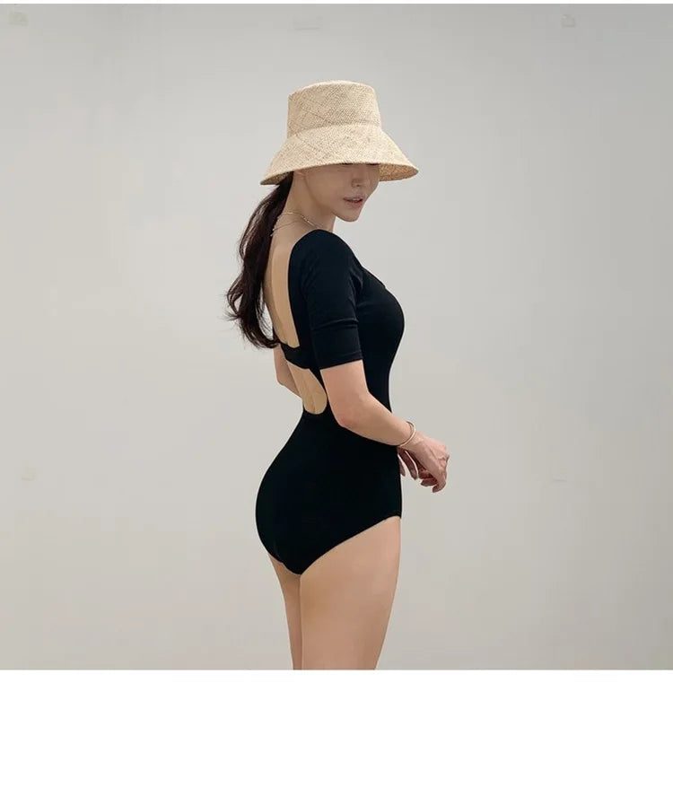 New Korea Sexy Mesh Cut Hollow Out High Waist Swimsuit Lady Monokini One Piece Swimwear Women Swim Bath Suit