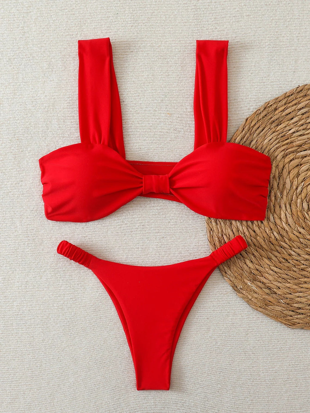 Strappy Bandeau Thong Bikinis 2026 Women Sexy Swimsuit Solid Brazilian Swimwear Female Bathers Bathing Swimming Swim Suit