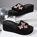 Pink Crystal Butterfly Platform Slippers Women 2026 Summer Slip On Wedge Sandals Woman Lightweight Thick Sole Casual Slides 42