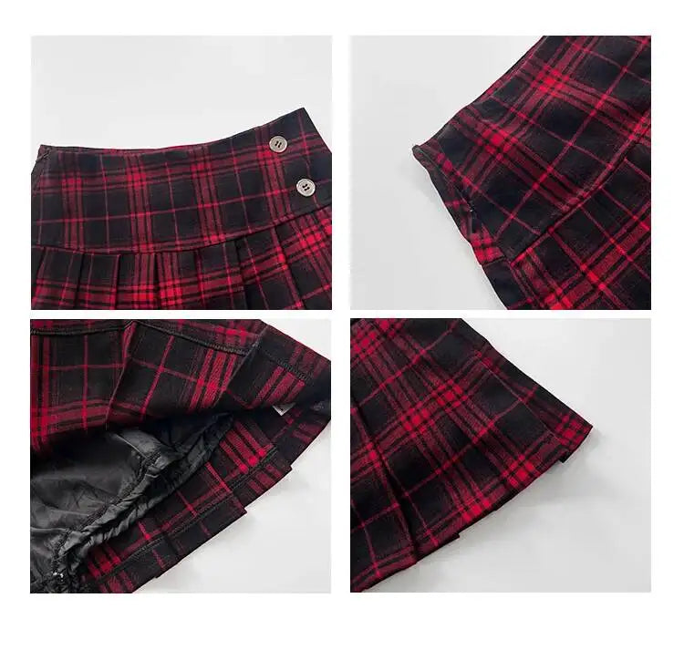 American Style Retro Low Waisted JK Plaid Pleated Skirt Women 2026 Summer New Spicy Girl Wrap Hip Slim A-line Ultra Skirt YOQG
