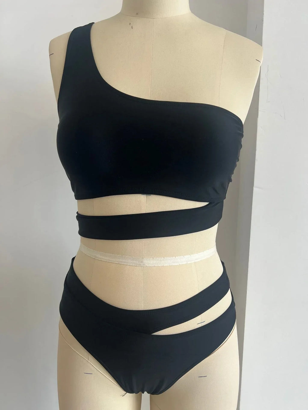 Woman 2026 Bikini One Shoulder Top Olive Green Bikinis High Waist Brief Side Cut Out Swimwear Solid Cropped Top Two Piece