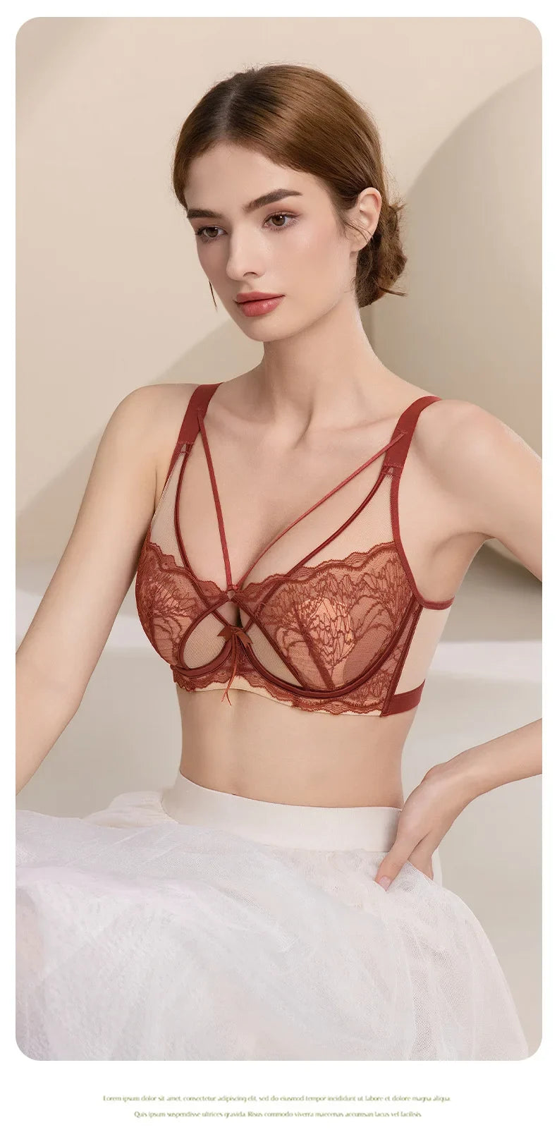 Women's French Pure Desire Lace Lingerie Set - Rabbit Ear Cup Thin Push Up Bra Minimizer for Large Bust