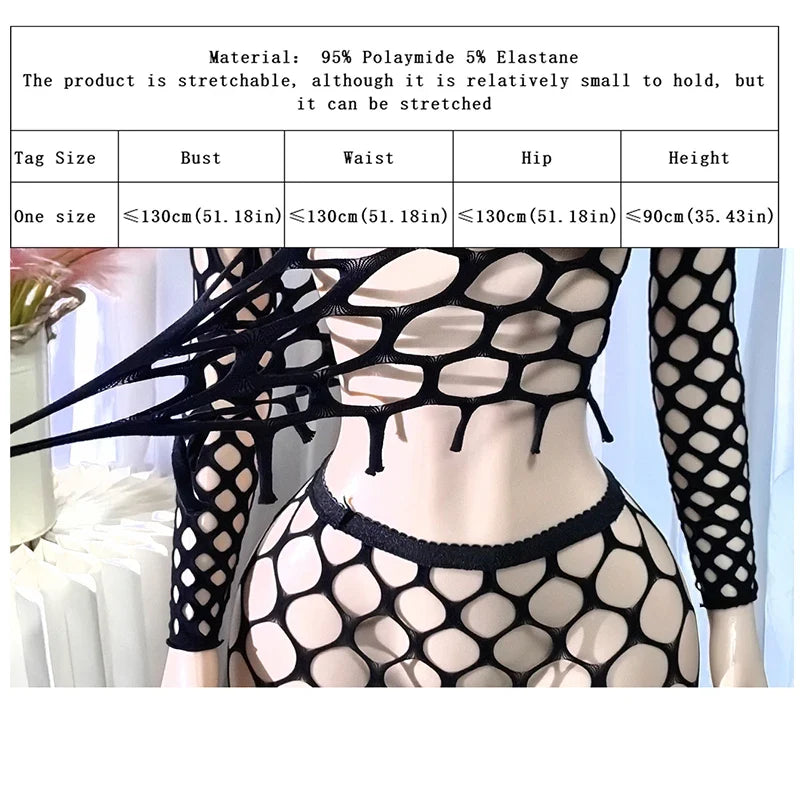 1 Set Women Long Sleeve See-Through Fishnet Cover Up Hollow Out Tassel Bodycon Beachwear Dress