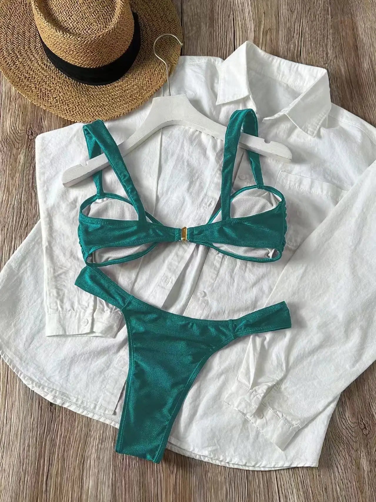 Sexy Metal Shell Ornament Bikini Set 2026 Women Hot Pink Pleate Push Up Bra Thong Swimsuit Summer Bathing Suit Micro Swimwear