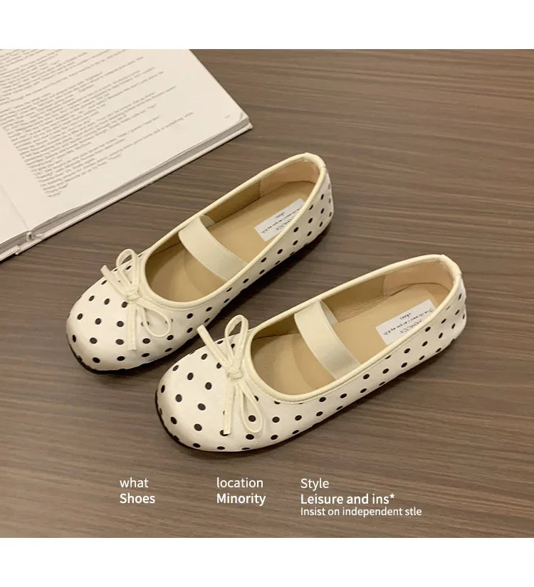 Polka Dot Women Ballet Flats Comfortable Round Toe Elastic Band Shoes Street Style Soft Sole Ladies Eelgant Wedding Dress Shoes