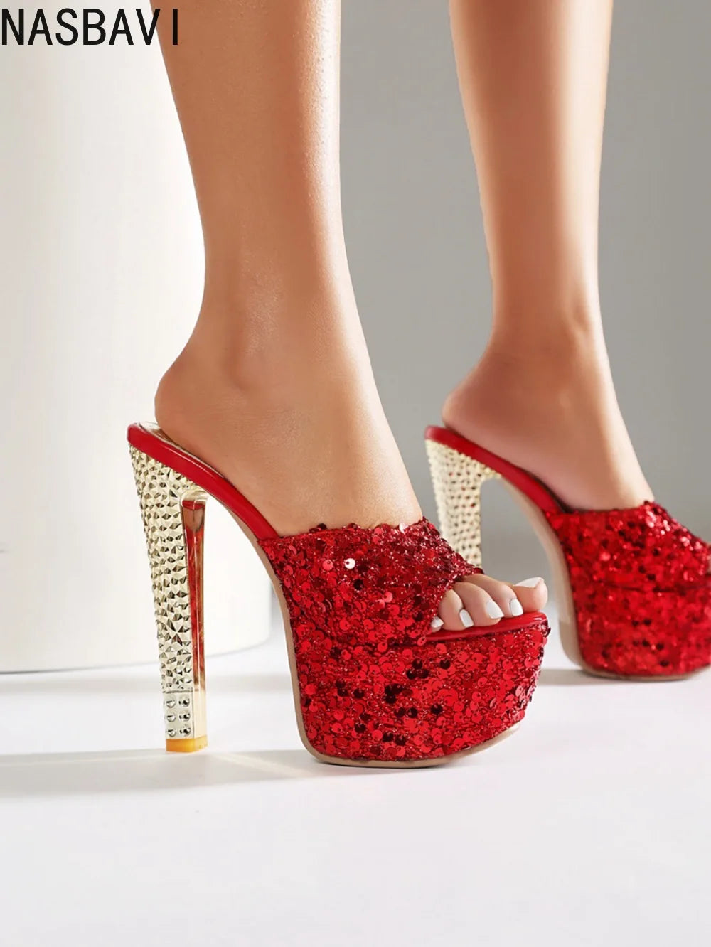 34-47 Super High Heels 16.5CM Nightclub Sexy Bright  Charm Red Platform Thick Heel Sandals Model Show Slippers Women' Large Size