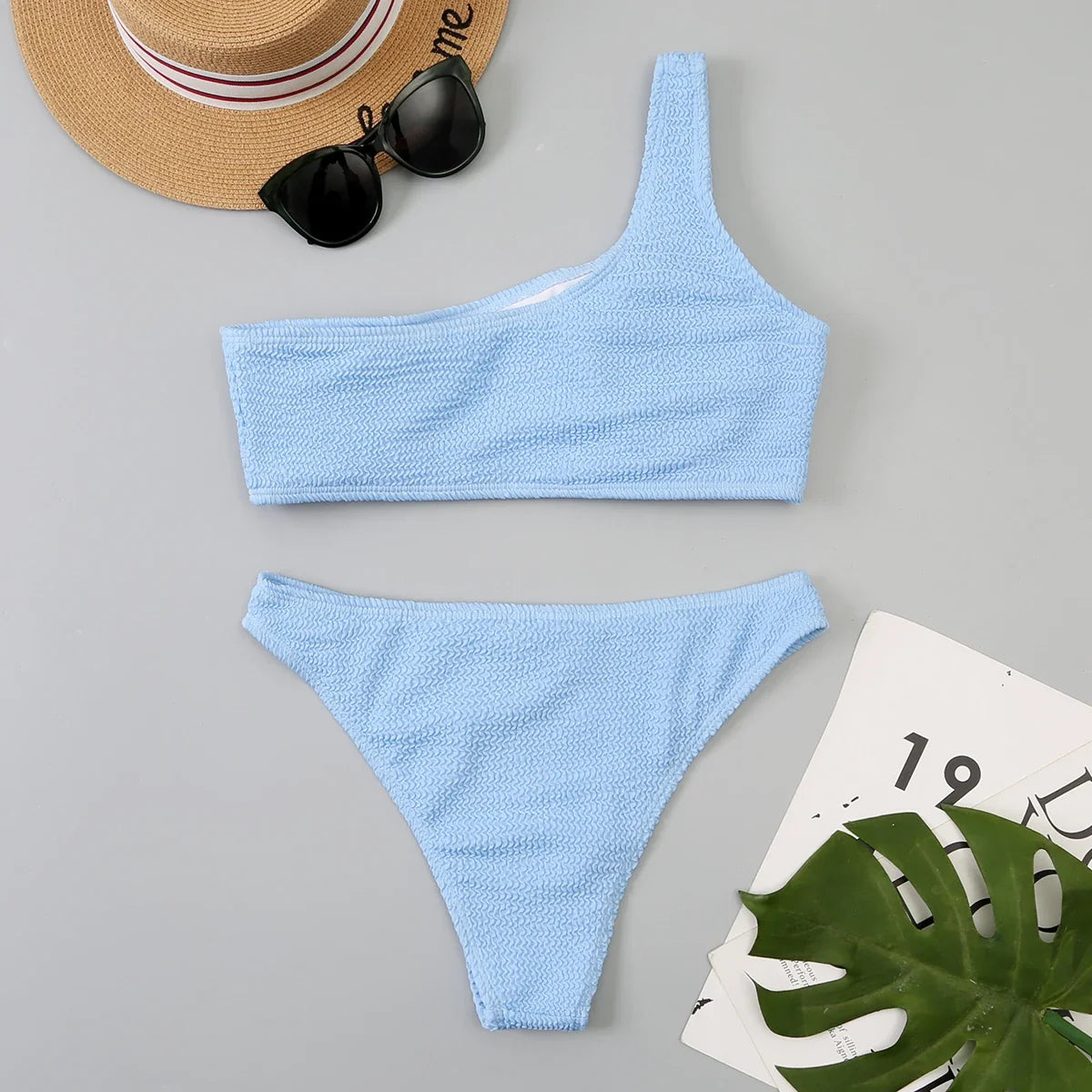 One Shoulder Bikinis 2026 Women Sexy Swimwear Female Brazilian Swimsuit Solid Beachwear Bathers Bathing Swimming Swim Suit