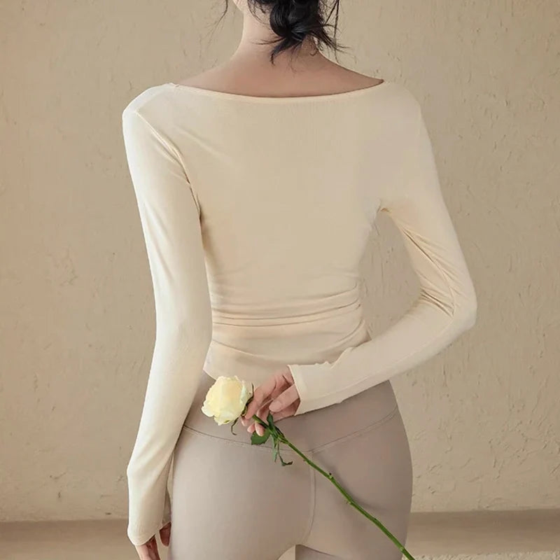 Women's yoga sports long sleeved, autumn and winter high-end slim fit small V-neck sports top fitness long sleeved T-shirt