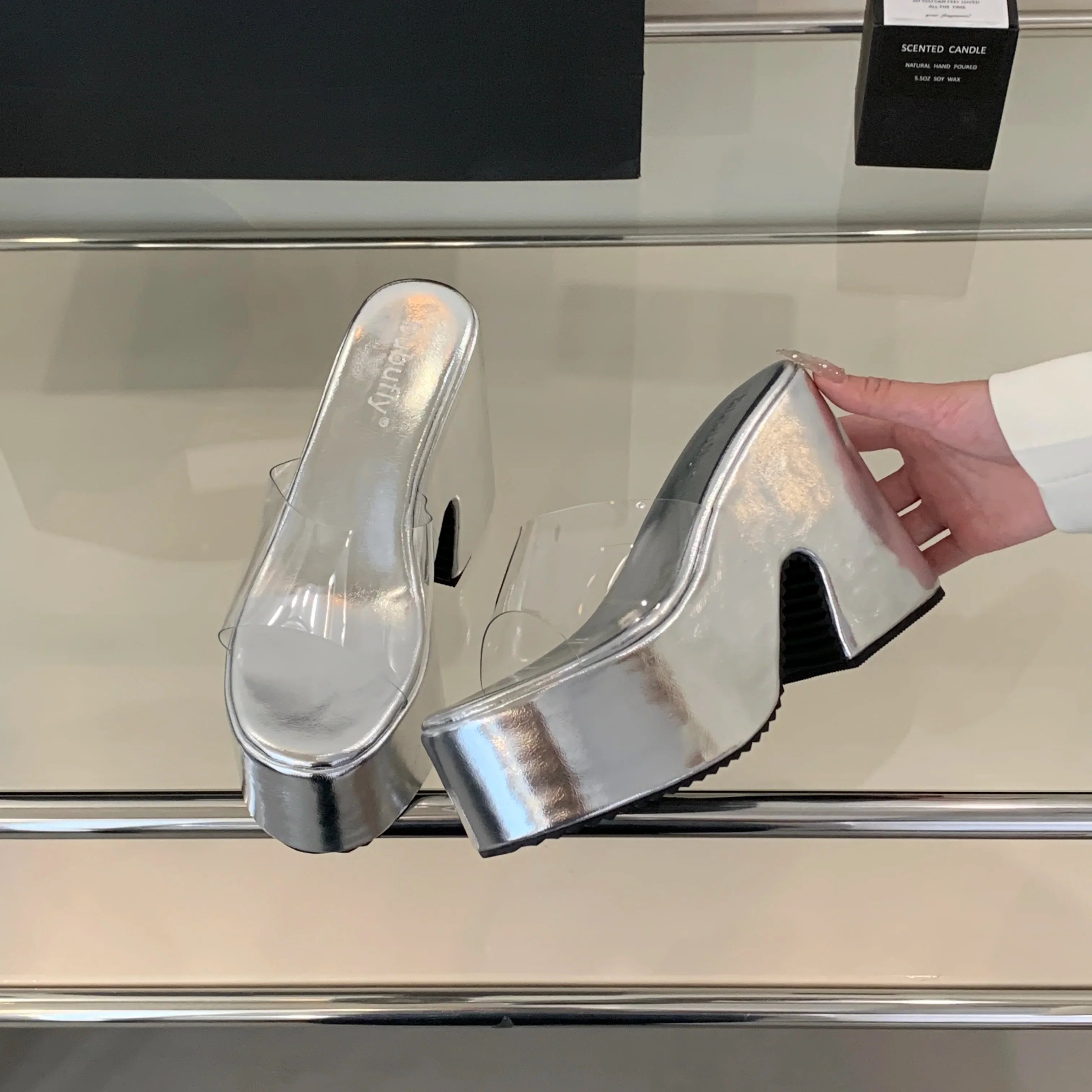 Summers Chunky Women Slippers Fashion Elegant PVC Transparent Platform Wedges Heel Slides Ladies Casual Outdoor Beach Sandalias