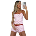 Women’s Kawaii 2 Piece Pajama Set Cherry Print Sleeveless Cami Top and Shorts Soft Sleepwear Loungewear Nightwear Outfit