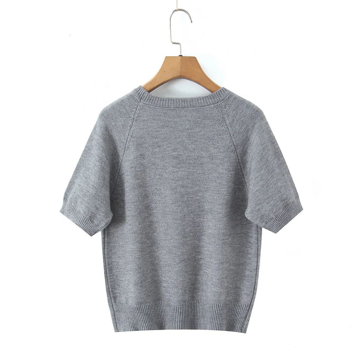Fashion Casual Heart-patterned Short-sleeve Knit Shirt Women Heart Pattern Short Sleeve Knit Sweater Casual Crew Neck Top 7S5S