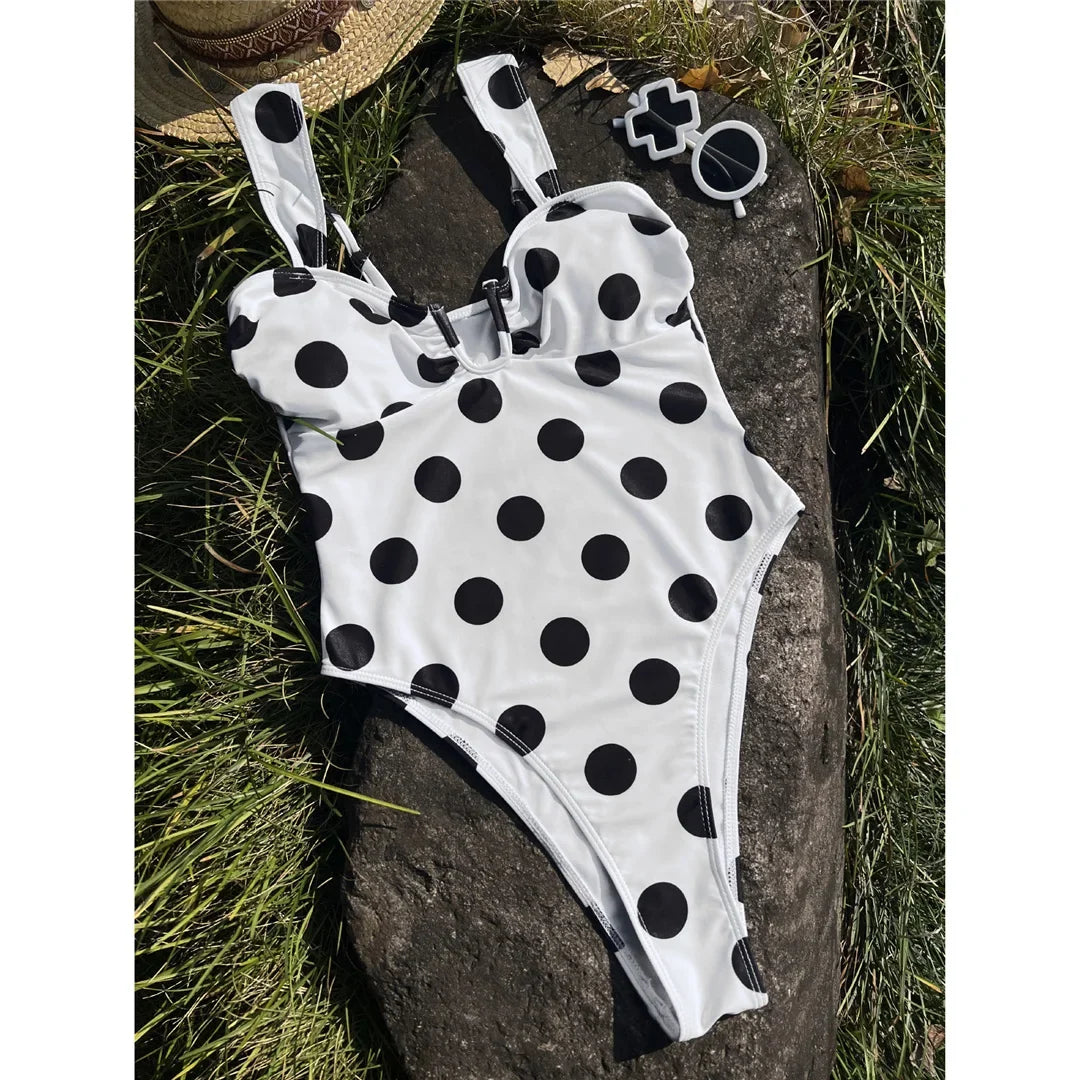 2026 Sexy Polka Dot U Neck Women Swimwear One Piece Swimsuit Female High Leg Cut Monokini Padded Bather Bathing Suit Swim V8273