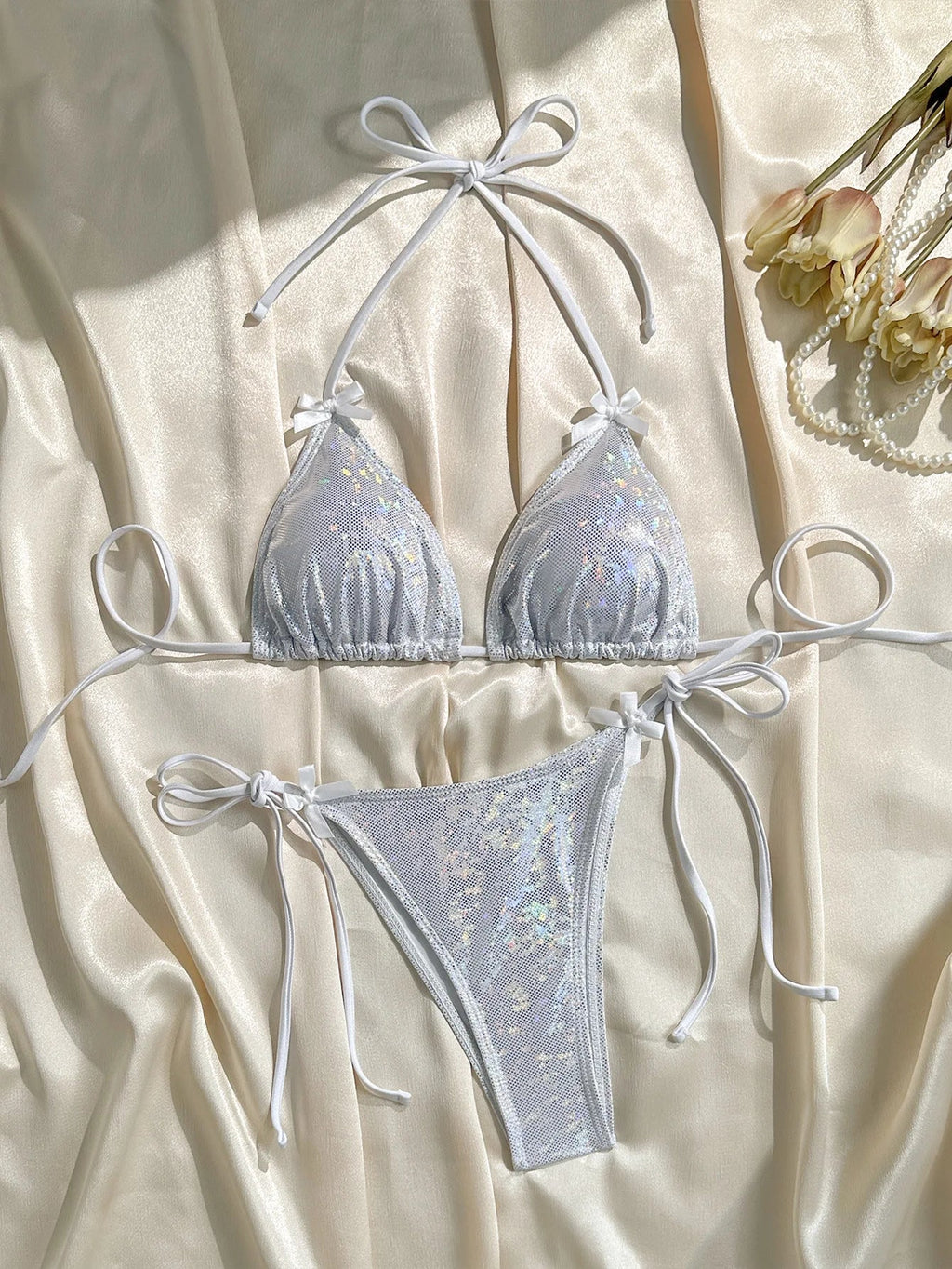 Shiny Brozing Neon Yellow Micro Bikini 2026 Women Sexy Bow Strap Push Up Bra Tie Side Thong Swimsuit Pool Bathing Suit  Swimwear