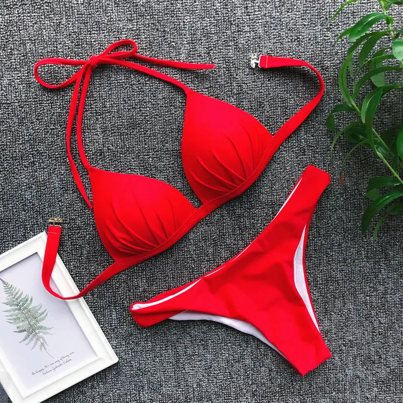 2025 Halter Bra Cup Bikini Women Swimsuit Female Push Up Swimwear Two Pieces Bikini set Brazilian Bather Bathing Suit Swim Lady
