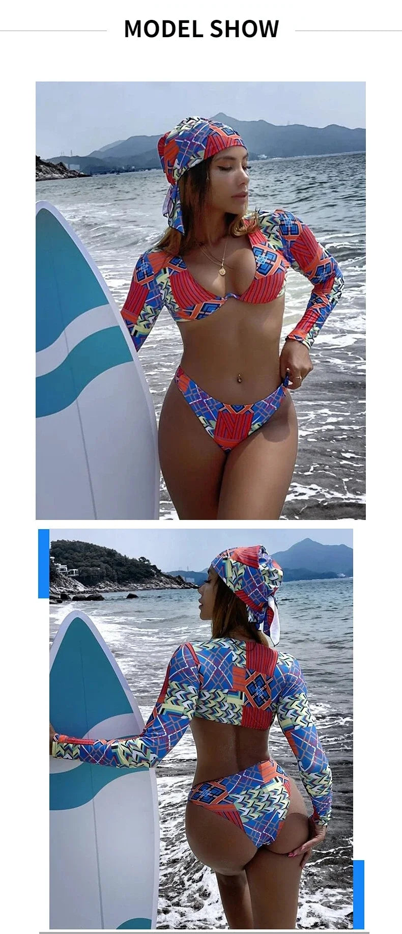 Sexy Two Piece Swimsuit Swimwear Women Push Up Long Sleeve Print Bathing Suit Beachwear Female New Banadores Bikinis 2026 Mujer